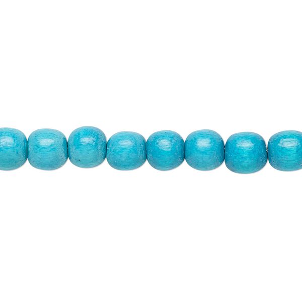 Bead, Taiwanese cheesewood (dyed / waxed), turquoise blue, 5-6mm round. Sold per pkg of (2) 15-1/2" to 16" strands. image number 0
