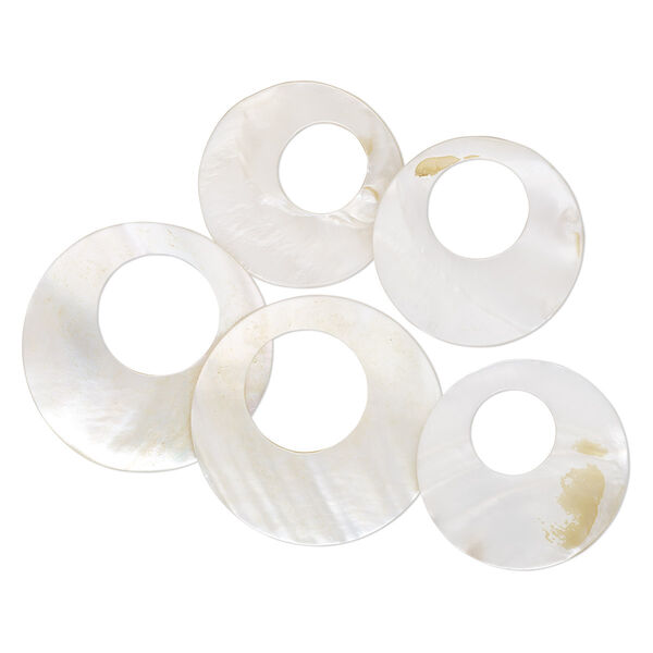 Focal mix, mother-of-pearl shell (natural), 49-60mm go-go, Mohs hardness 3-1/2. Sold per pkg of 5. image number 0