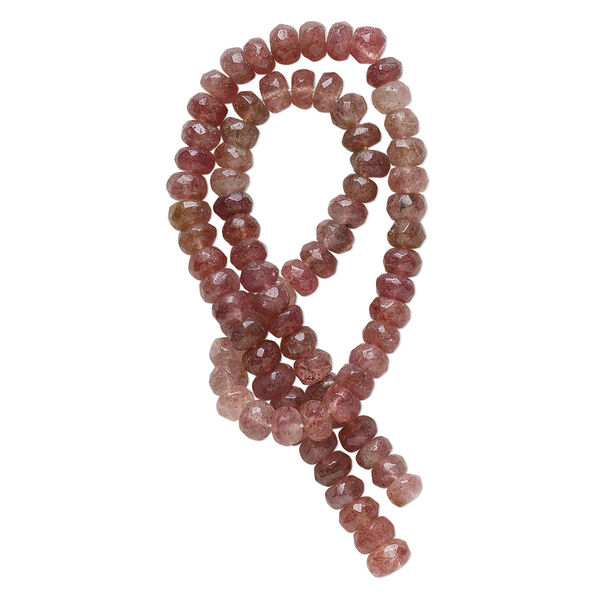Strawberry quartz 1pkg1, hand-cut faceted round / faceted rondelle bead natural 14 inch 6x4mm-7x6mm image number 0