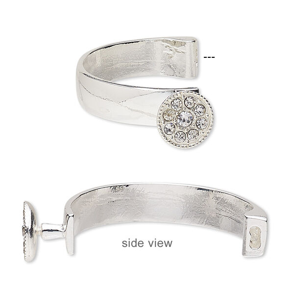 Bracelet component, glass rhinestone and silver-finished "pewter" (zinc-based alloy), clear, 10mm wide with 15mm round, 42x26mm inside diameter with 5.5x2mm glue-in end. Sold individually. image number 0