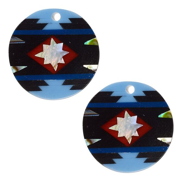 Drop, paua shell and resin, multicolored, 19mm single-sided flat round. Sold per pkg of 2. image number 0