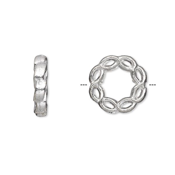 Bead frame, silver-plated "pewter" (zinc-based alloy), 15mm double-sided braided circle. Sold per pkg of 20. image number 0