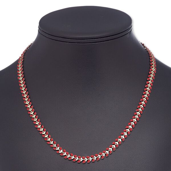 Necklace, epoxy and gold-plated brass, red, 6.5mm wide with wreath design, 18 inches with 2-inch extender chain and lobster claw clasp. Sold individually. image number 0