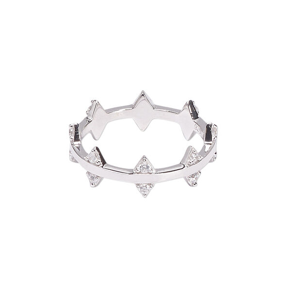 Ring, Create Compliments®, cubic zirconia and rhodium-plated sterling silver, clear, 6.5mm wide with thorns, size 8. Sold individually. image number 0