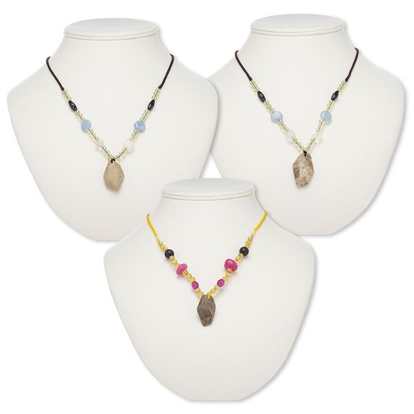 Multi-gemstone / acrylic / glass 1pkg3, freeform pendant necklace 20 inch continuous loop mix 31x19mm-33x21mm image number 0