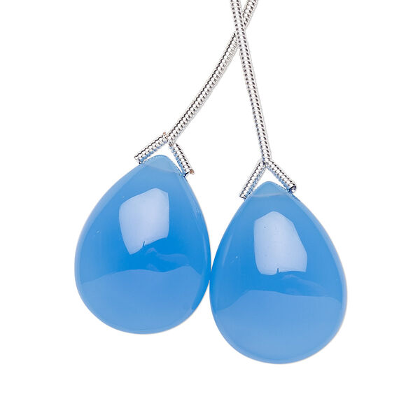 Blue chalcedony 1pkg2, hand-cut top-drilled teardrop bead 20x15mm image number 0