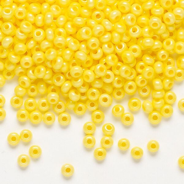 Seed bead, Preciosa Ornela Czech glass, pkg/50g, #8 rocaille, opaque terra dyed yellow luster chalkwhite, (16386). image number 0