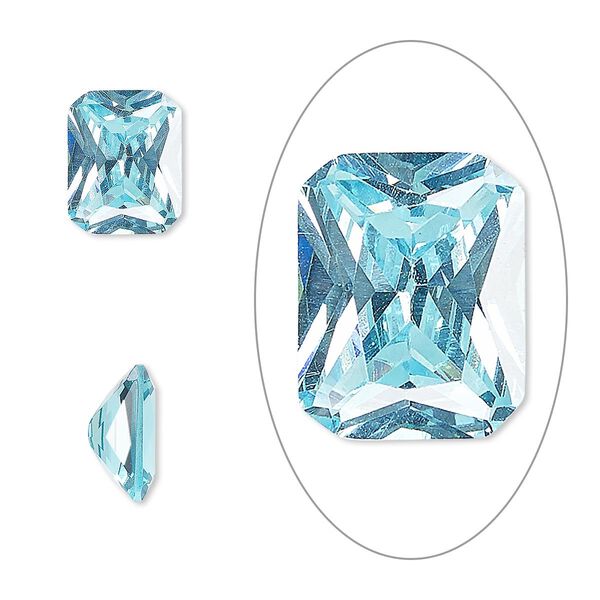 Gem, cubic zirconia, aqua blue, 10x8mm faceted emerald-cut, Mohs hardness 8-1/2. Sold individually. image number 0