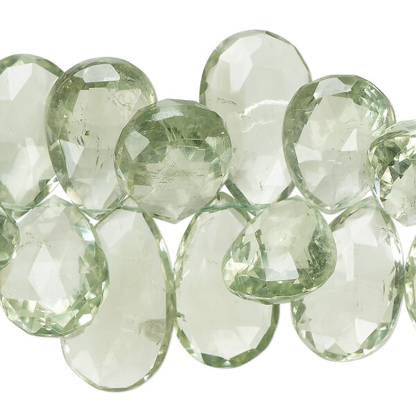 Green quartz 1pkg1, hand-cut top-drilled faceted puffed teardrop bead 7 inch 17x11mm-24x17mm image number 0
