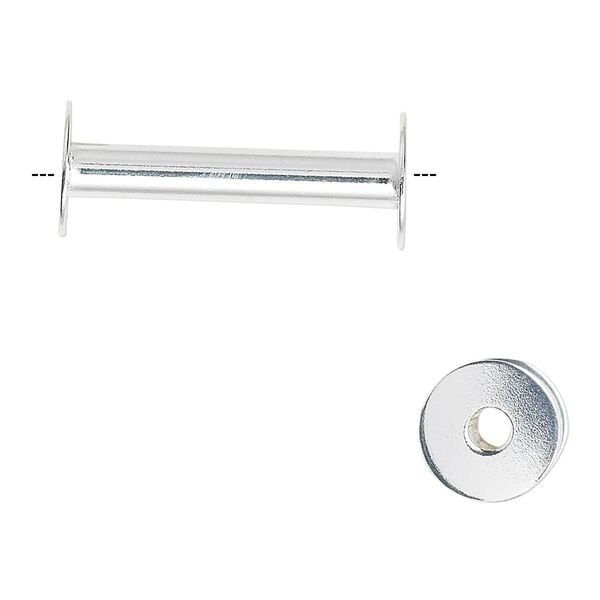 Bead, sterling silver, 25x10x4mm spool with 3mm hole. Sold individually. image number 0
