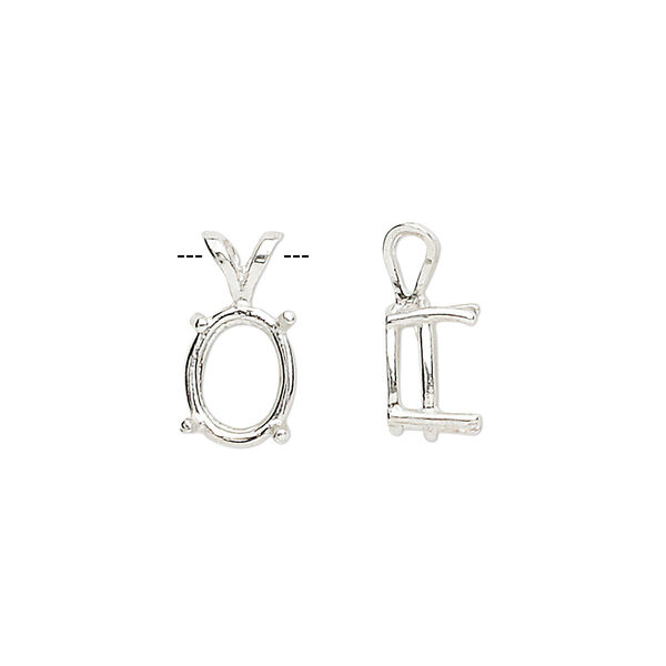 Pendant, Sure-Set™, sterling silver, 10x8mm pre-notched 4-prong oval basket setting. Sold individually. image number 0