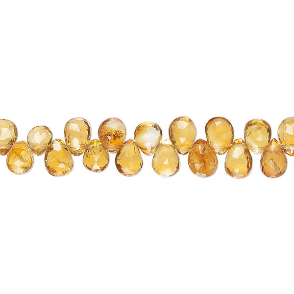 Golden citrine 1pkg1, hand-cut top-drilled faceted puffed teardrop bead 8 inch 4x3mm-6x5mm image number 0