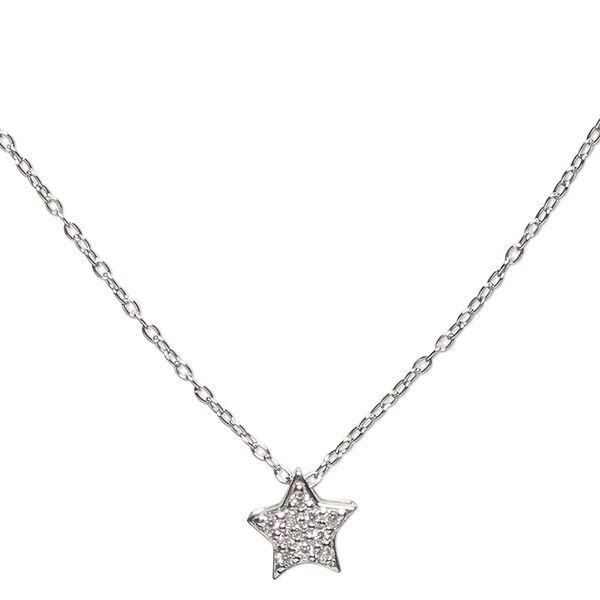 Necklace, Simple and Sleek Jewelry™, cubic zirconia charm and rhodium-plated sterling silver chain, wearable at 16 and 18 inches. Sold individually. image number 0