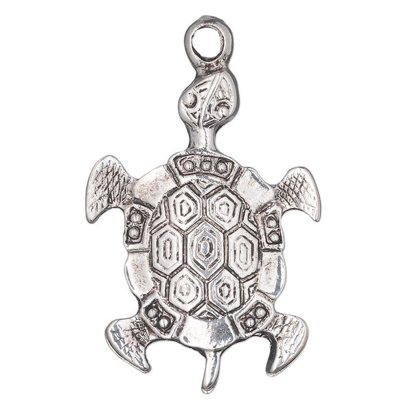 Focal, antique silver-plated "pewter" (zinc-based alloy), 39x28mm single-sided turtle. Sold per pkg of 4. image number 0