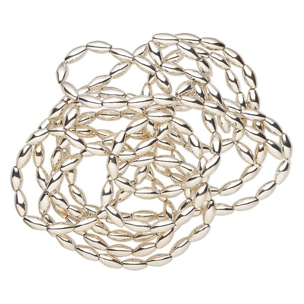Bead, acrylic, gold, 8x4mm oval. Sold per 60-inch strand, approximately 200 beads. image number 0