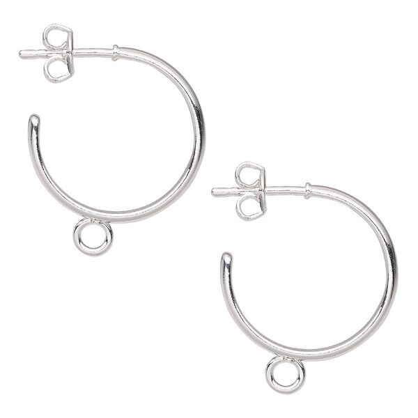 Earring hoop 1pkg100 silver-plated, 18mm 0.75 round / closed loop / earnuts, 20 gauge carbon steel / brass 50 pair image number 0