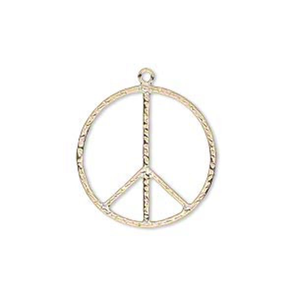 Charm, 14Kt gold-filled, 21mm textured peace sign. Sold individually. image number 0