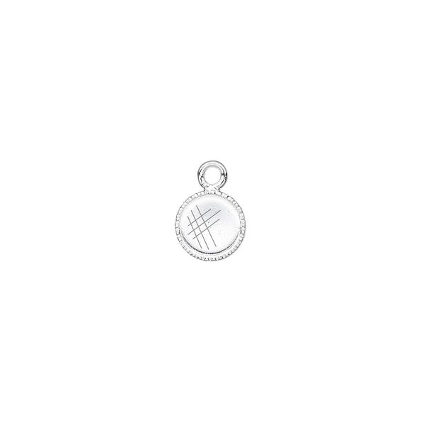 Drop, silver-plated brass, 7mm round with beaded edge and 6mm round bezel setting. Sold per pkg of 24. image number 0