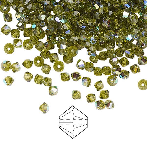 Bead 48pk olivine AB, Preciosa Czech crystal 3mm bicone image number 0