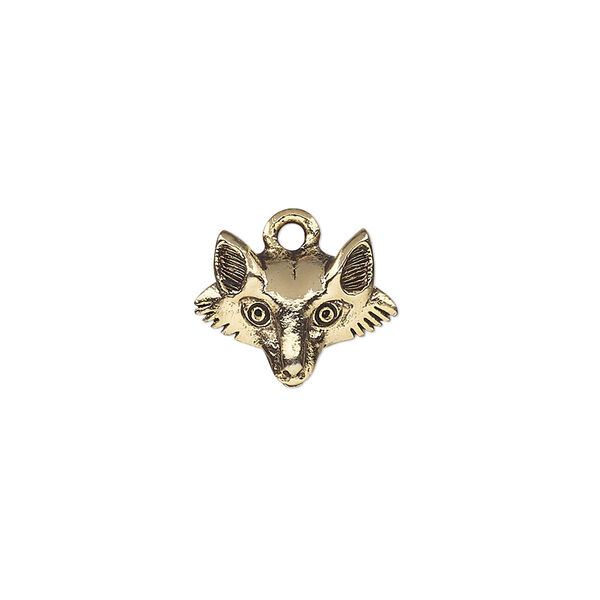 Charm, antique gold-plated pewter (tin-based alloy), 15x12mm single-sided fox head. Sold per pkg of 2. image number 0