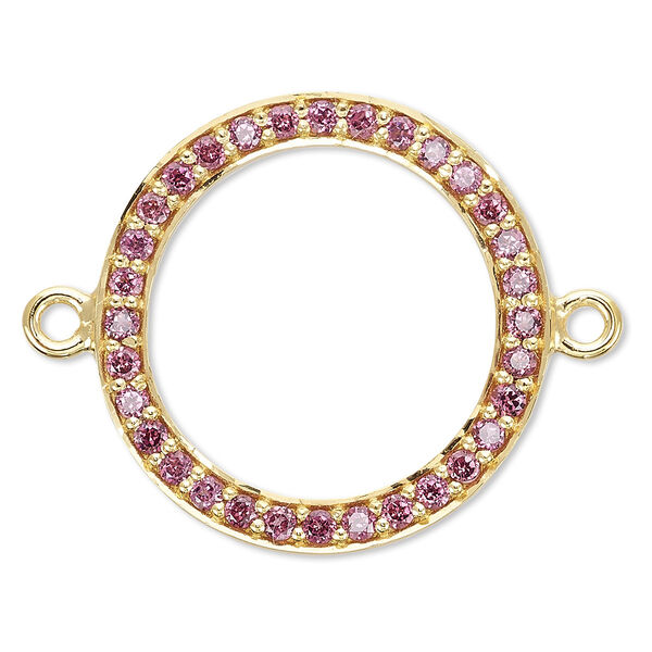 Link, garnet (natural) and gold-finished sterling silver, 20mm single-sided open round. Sold individually. image number 0