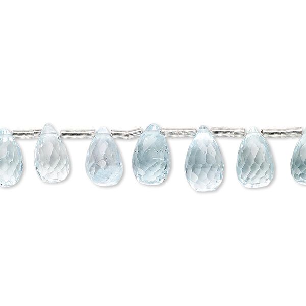 Sky blue topaz 1pkg10, hand-cut top-drilled faceted teardrop bead B grade, graduated 7x5mm-10x6mm image number 0
