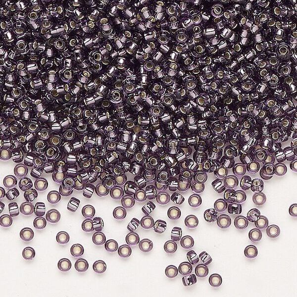 Seed bead, Miyuki, glass, pkg/25g, #11 rocaille, transparent silver-lined amethyst purple (RR-24). image number 0