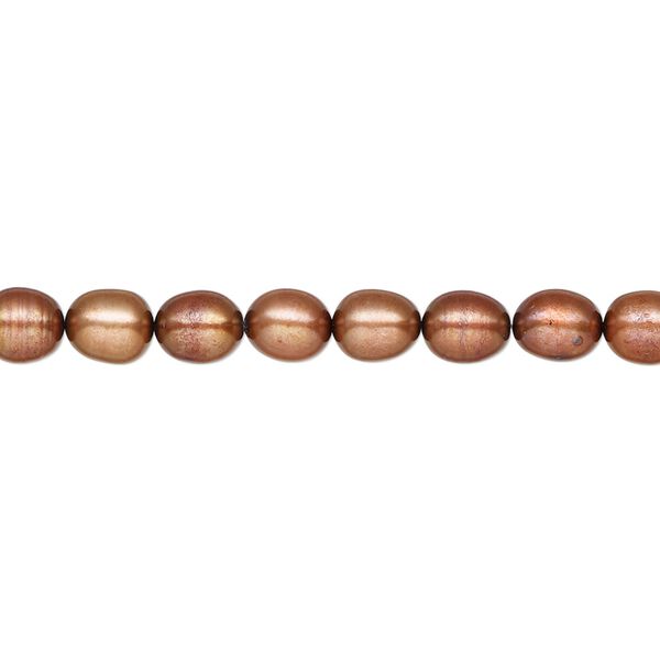 Pearl, cultured freshwater (dyed), copper, 4-6mm rice, C grade, Mohs hardness 2-1/2 to 4. Sold per 15-inch strand. image number 0