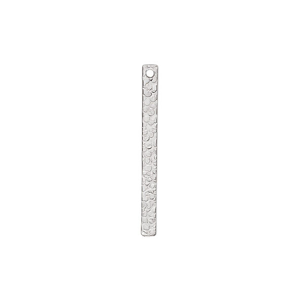 Drop, sterling silver, 25x2mm double-sided textured bar. Sold per pkg of 6. image number 0