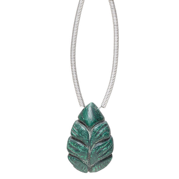 Malachite 1pkg1, hand-cut top-drilled carved leaf bead natural 18x12mm image number 0