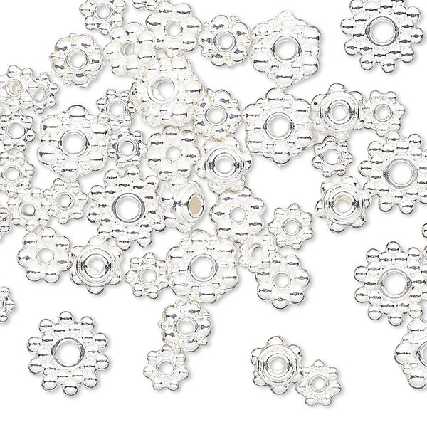Bead, silver-finished "pewter" (zinc-based alloy), 4x1mm-8.5x3mm assorted rondelle. Sold per pkg of 50. image number 0