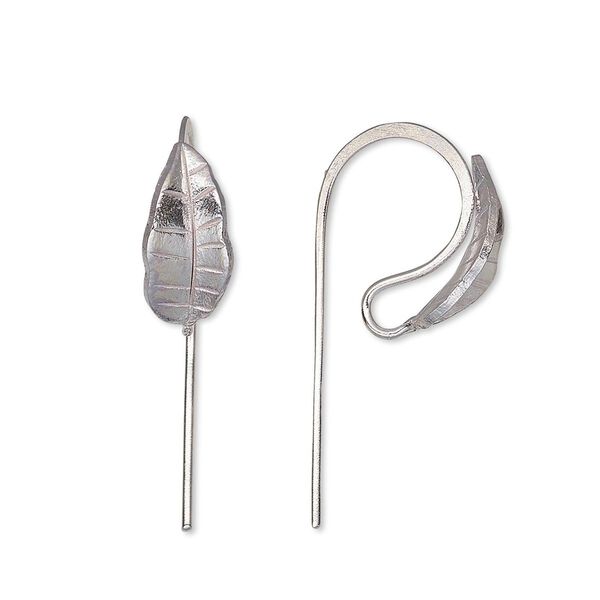 Ear wire fishhook 1pkg2 Hill Tribes silver-plated, 16mm / leaf / open loop, 20 gauge brass 1 pair image number 0