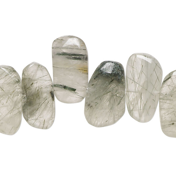 Bead, green hair quartz (natural), extra-large top-drilled Hawaiian chip, Mohs hardness 7. Sold per 7-inch strand, approximately 25 beads. image number 0
