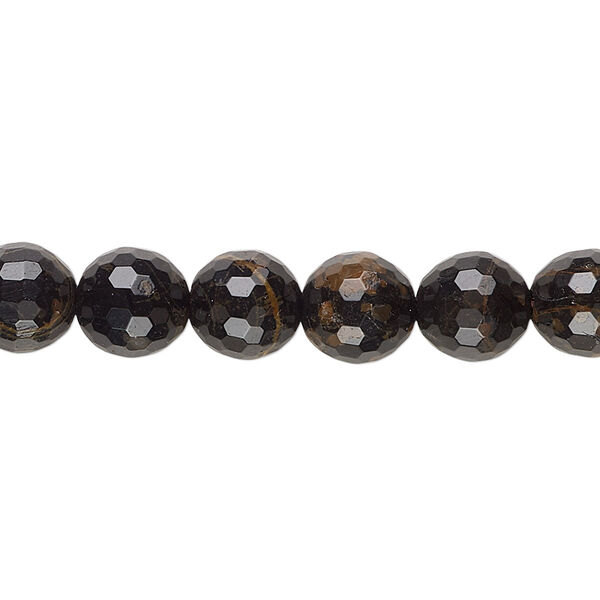 Bead, black-brown obsidian (natural), 8mm faceted round, B grade, Mohs hardness 5 to 5-1/2. Sold per 15-1/2 inch strand. image number 0