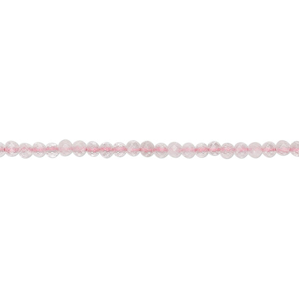 Bead, rose quartz (natural), light, 2mm hand-cut faceted rondelle, B- grade, Mohs hardness 7. Sold per 12-inch strand. image number 0