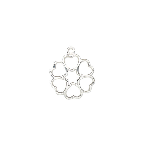 Charm, sterling silver, 14x13.5mm single-sided slightly domed open heart flower. Sold individually. image number 0