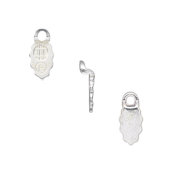 Bail, Aanraku®, glue-on earring, silver-plated "pewter" (zinc-based alloy), 13x6mm with 9x6mm leaf flat base. Sold per pkg of 24. image number 0