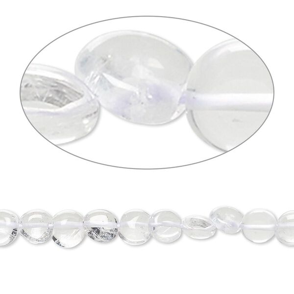 Quartz crystal 1pkg1, hand-cut puffed flat round bead natural 14 inch 5-6mm image number 0