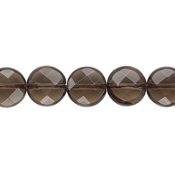 Smoky quartz 1pkg1, faceted flat round bead B grade, 15.5-16 inch 10mm image number 0
