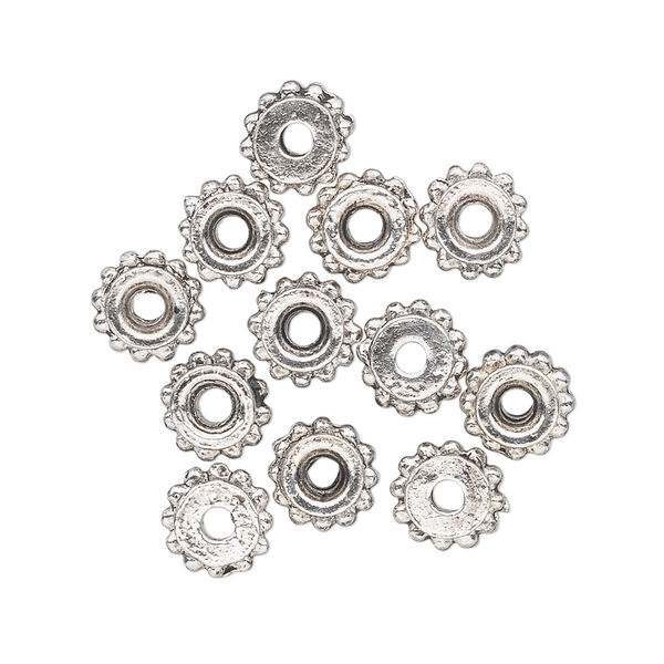 Bead, antiqued "pewter" (zinc-based alloy), 8x5mm studded beaded rondelle with flat side. Sold per pkg of 12. image number 0