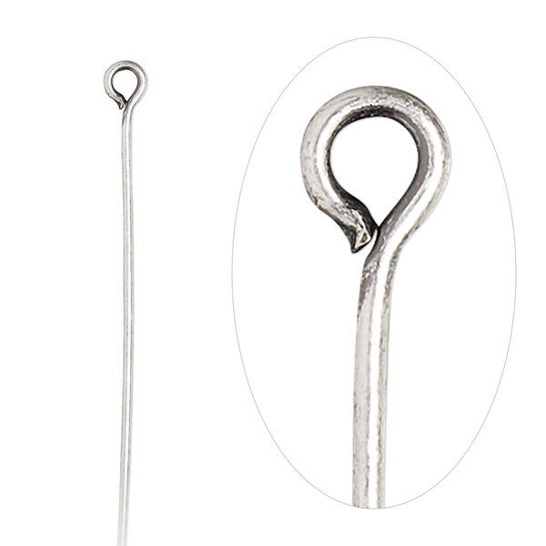Eye pin, antique silver-plated brass, 2 inches, 21 gauge. Sold per pkg of 100. image number 0