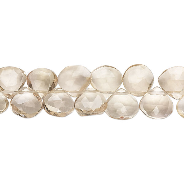 Champagne quartz 1pkg1, hand-cut top-drilled faceted puffed teardrop bead B+ grade, 9 inch 9x8mm-9x9mm image number 0