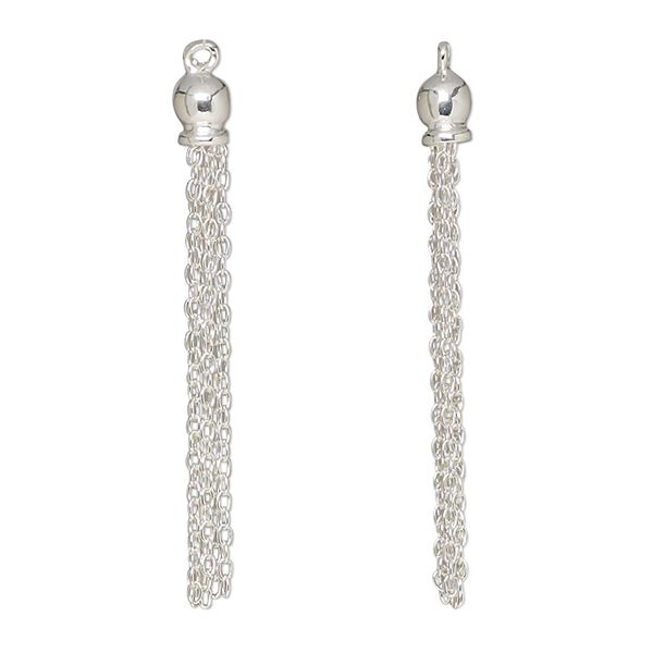 Focal, sterling silver, 35.5x4mm chain tassel. Sold individually. image number 0