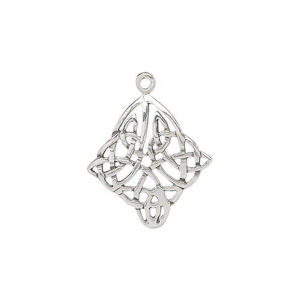 Drop, sterling silver, 20x18mm Celtic diamond. Sold individually. image number 0