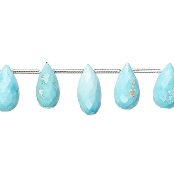 Imperial crown turquoise 1pkg18, hand-cut top-drilled faceted teardrop bead natural 9x5mm-13x8mm image number 0