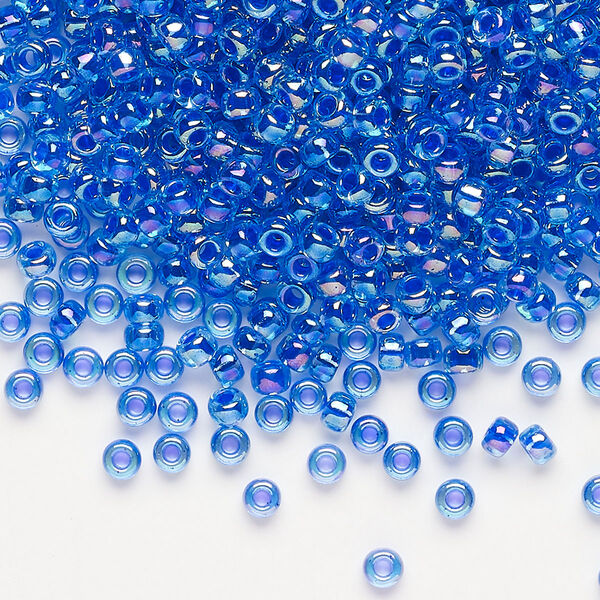 Seed bead, Miyuki, glass, pkg/250g, #8 rocaille, translucent cobalt-lined rainbow sapphire (RR-353). image number 0