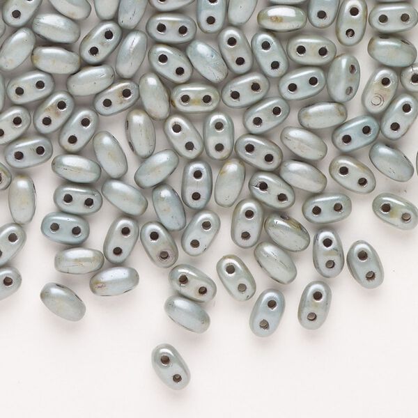 Seed bead, Preciosa Twin™ Pressed Twin Czech glass, pkg/200, 5x2.5mm oval, opaque pearlized grey, (15311). image number 0