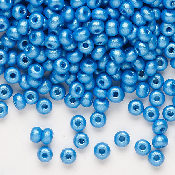 Seed bead, Preciosa Ornela Czech glass, pkg/500g, #6 rocaille, opaque PermaLux dyed sky blue chalkwhite, (22019). image number 0