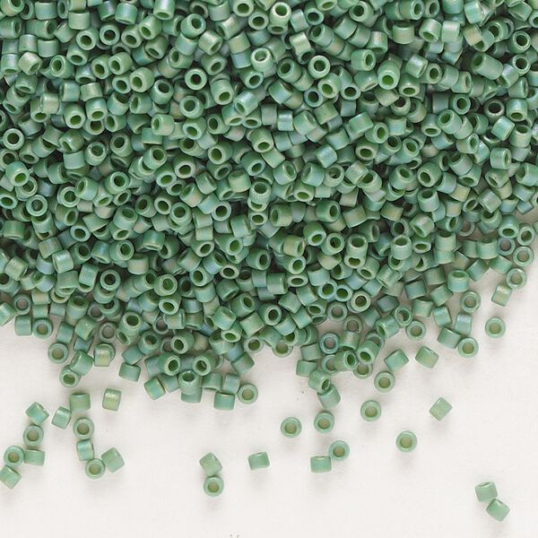 Seed bead, Delica®, glass, pkg/250g, #11 round, opaque matte rainbow turtle green (DB-2311). image number 0