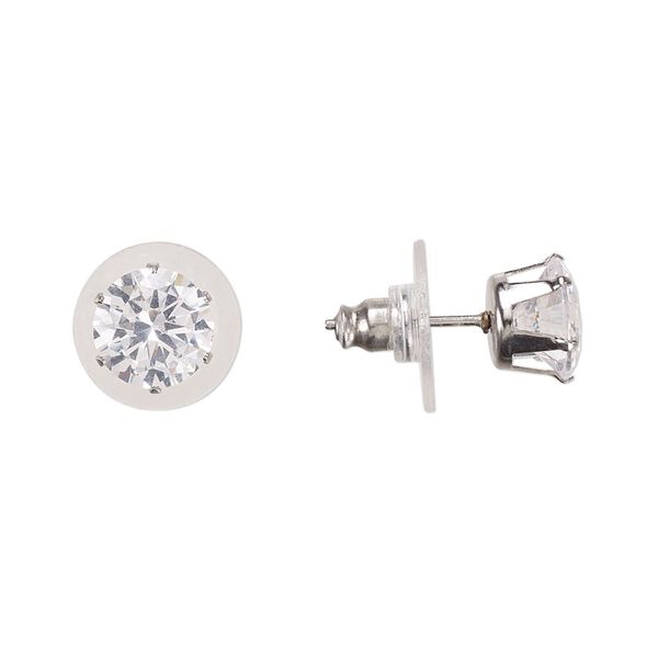 Earring, Everyday Jewelry, cubic zirconia and stainless steel, clear, 8mm round with post. Sold per 2 pairs. image number 0